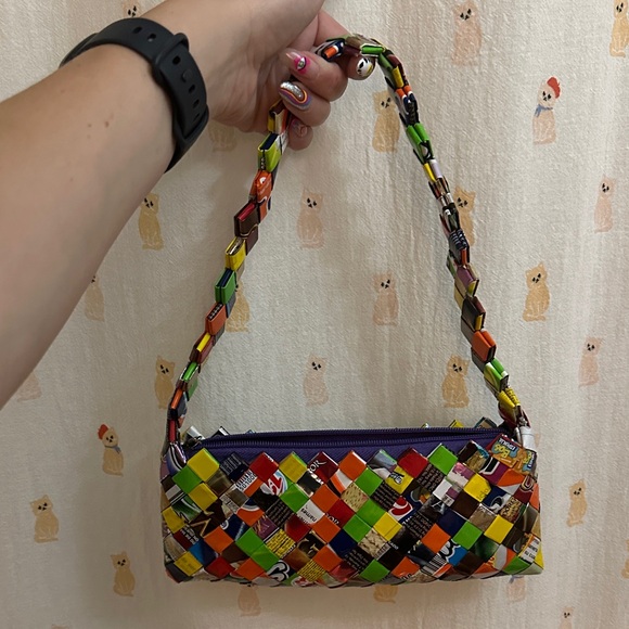 homemade Handbags - Y2K | Candy Wrapper Colorful Woven Handbag with Zipper